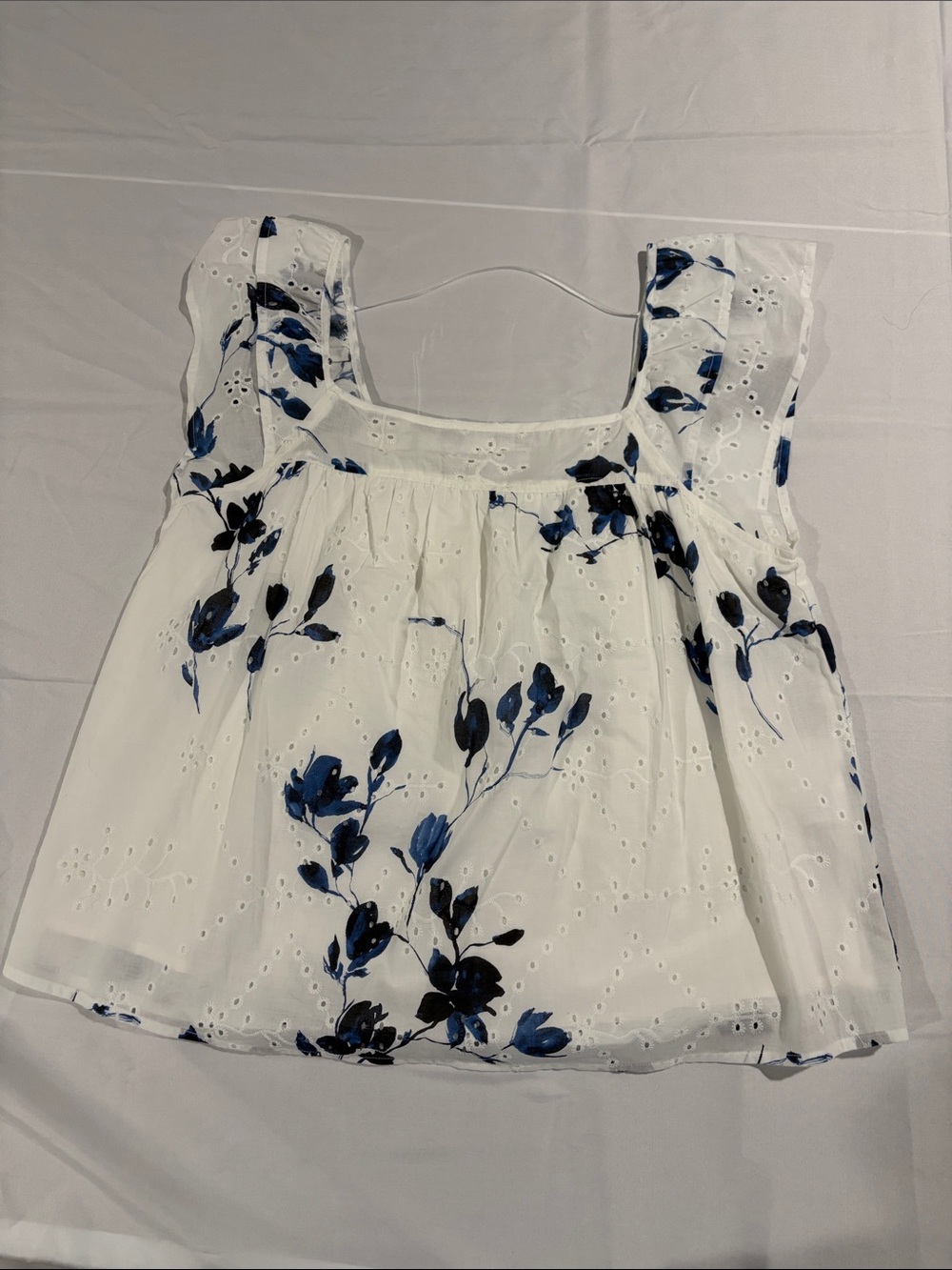 Liverpool White Eyelet Tank with Blue Floral Print